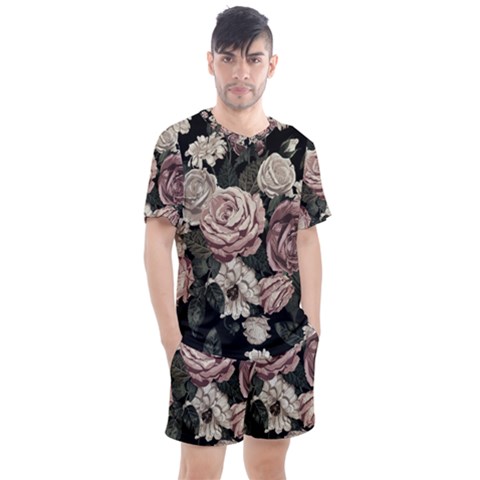 Elegant-seamless-pattern-blush-toned-rustic-flowers Men s Mesh Tee And Shorts Set by Salman4z