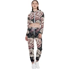 Elegant-seamless-pattern-blush-toned-rustic-flowers Cropped Zip Up Lounge Set by Salman4z