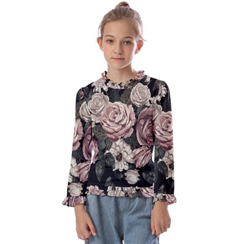 Elegant-seamless-pattern-blush-toned-rustic-flowers Kids  Frill Detail Tee by Salman4z