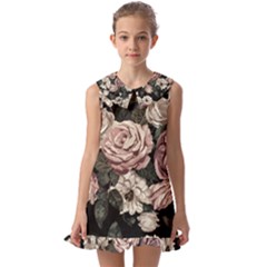 Elegant-seamless-pattern-blush-toned-rustic-flowers Kids  Pilgrim Collar Ruffle Hem Dress by Salman4z