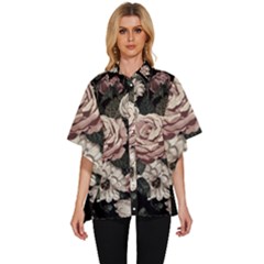 Elegant-seamless-pattern-blush-toned-rustic-flowers Women s Batwing Button Up Shirt