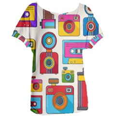 Retro-cameras-audio-cassettes-hand-drawn-pop-art-style-seamless-pattern Women s Oversized Tee by Salman4z