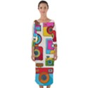 Retro-cameras-audio-cassettes-hand-drawn-pop-art-style-seamless-pattern Quarter Sleeve Midi Bodycon Dress View1