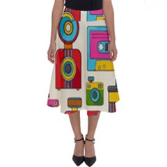 Retro-cameras-audio-cassettes-hand-drawn-pop-art-style-seamless-pattern Perfect Length Midi Skirt by Salman4z