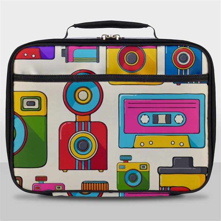 Retro-cameras-audio-cassettes-hand-drawn-pop-art-style-seamless-pattern Full Print Lunch Bag