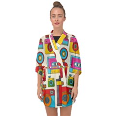 Retro-cameras-audio-cassettes-hand-drawn-pop-art-style-seamless-pattern Half Sleeve Chiffon Kimono by Salman4z