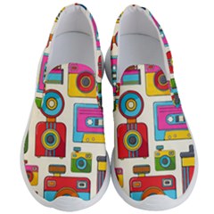 Retro-cameras-audio-cassettes-hand-drawn-pop-art-style-seamless-pattern Men s Lightweight Slip Ons by Salman4z