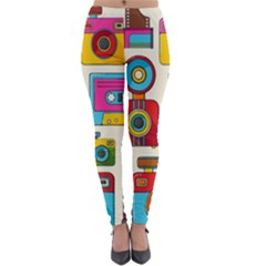 Retro-cameras-audio-cassettes-hand-drawn-pop-art-style-seamless-pattern Lightweight Velour Leggings by Salman4z