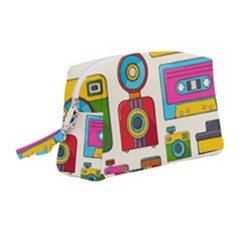 Retro-cameras-audio-cassettes-hand-drawn-pop-art-style-seamless-pattern Wristlet Pouch Bag (medium) by Salman4z