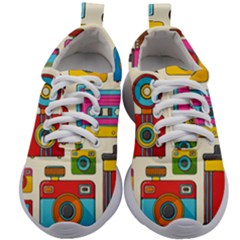 Retro-cameras-audio-cassettes-hand-drawn-pop-art-style-seamless-pattern Kids Athletic Shoes by Salman4z