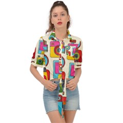 Retro-cameras-audio-cassettes-hand-drawn-pop-art-style-seamless-pattern Tie Front Shirt  by Salman4z