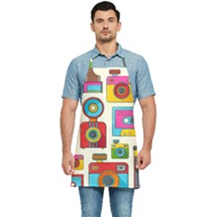 Retro-cameras-audio-cassettes-hand-drawn-pop-art-style-seamless-pattern Kitchen Apron by Salman4z