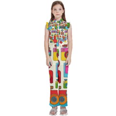 Retro-cameras-audio-cassettes-hand-drawn-pop-art-style-seamless-pattern Kids  Sleeveless Ruffle Edge Band Collar Chiffon One Piece by Salman4z