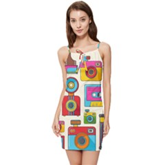 Retro-cameras-audio-cassettes-hand-drawn-pop-art-style-seamless-pattern Summer Tie Front Dress by Salman4z