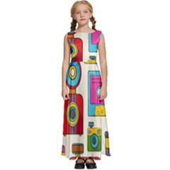 Retro-cameras-audio-cassettes-hand-drawn-pop-art-style-seamless-pattern Kids  Satin Sleeveless Maxi Dress by Salman4z