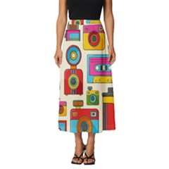 Retro-cameras-audio-cassettes-hand-drawn-pop-art-style-seamless-pattern Classic Midi Chiffon Skirt by Salman4z