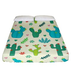 Cactus-succulents-floral-seamless-pattern Fitted Sheet (queen Size) by Salman4z