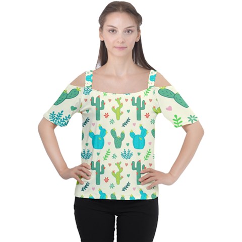 Cactus-succulents-floral-seamless-pattern Cutout Shoulder Tee by Salman4z