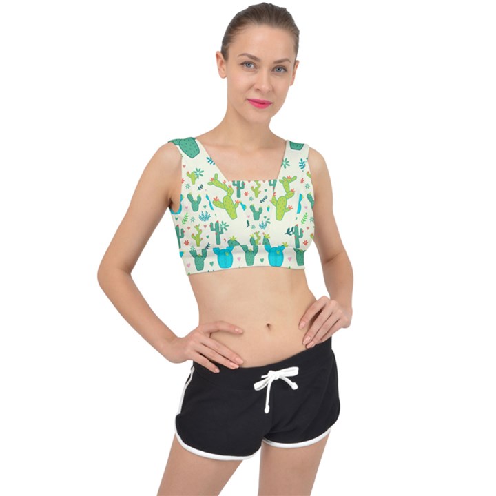 Cactus-succulents-floral-seamless-pattern V-Back Sports Bra