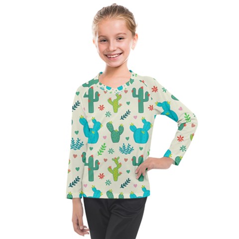 Cactus-succulents-floral-seamless-pattern Kids  Long Mesh Tee by Salman4z