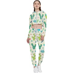 Cactus-succulents-floral-seamless-pattern Cropped Zip Up Lounge Set by Salman4z