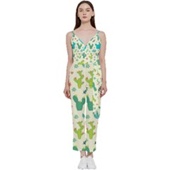 Cactus-succulents-floral-seamless-pattern V-neck Spaghetti Strap Tie Front Jumpsuit by Salman4z