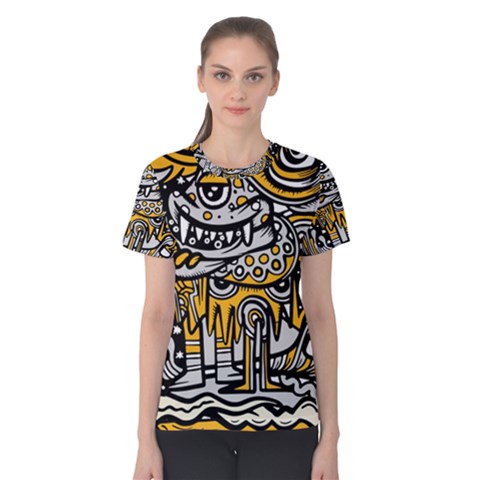 Crazy-abstract-doodle-social-doodle-drawing-style Women s Cotton Tee by Salman4z