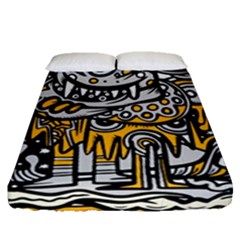 Crazy-abstract-doodle-social-doodle-drawing-style Fitted Sheet (queen Size) by Salman4z