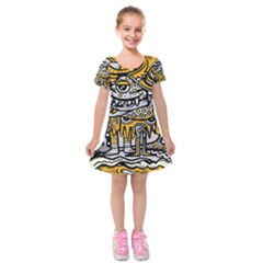 Crazy-abstract-doodle-social-doodle-drawing-style Kids  Short Sleeve Velvet Dress by Salman4z