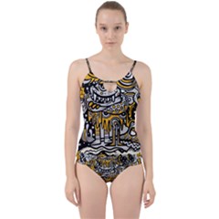 Crazy-abstract-doodle-social-doodle-drawing-style Cut Out Top Tankini Set by Salman4z