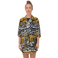 Crazy-abstract-doodle-social-doodle-drawing-style Half Sleeve Chiffon Kimono by Salman4z