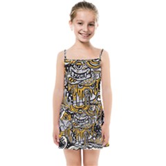 Crazy-abstract-doodle-social-doodle-drawing-style Kids  Summer Sun Dress by Salman4z