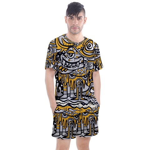 Crazy-abstract-doodle-social-doodle-drawing-style Men s Mesh Tee And Shorts Set by Salman4z