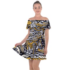 Crazy-abstract-doodle-social-doodle-drawing-style Off Shoulder Velour Dress by Salman4z