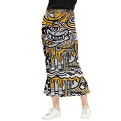 Crazy-abstract-doodle-social-doodle-drawing-style Maxi Fishtail Chiffon Skirt by Salman4z