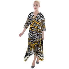 Crazy-abstract-doodle-social-doodle-drawing-style Quarter Sleeve Wrap Front Maxi Dress by Salman4z