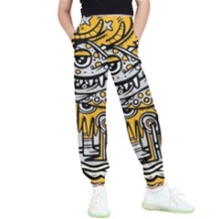 Crazy-abstract-doodle-social-doodle-drawing-style Kids  Elastic Waist Pants by Salman4z