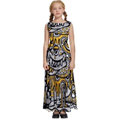 Crazy-abstract-doodle-social-doodle-drawing-style Kids  Satin Sleeveless Maxi Dress by Salman4z