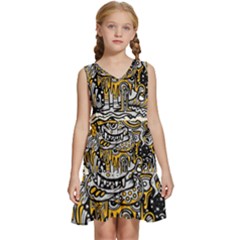 Crazy-abstract-doodle-social-doodle-drawing-style Kids  Sleeveless Tiered Mini Dress by Salman4z