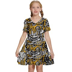 Crazy-abstract-doodle-social-doodle-drawing-style Kids  Short Sleeve Tiered Mini Dress by Salman4z