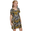 Crazy-abstract-doodle-social-doodle-drawing-style Kids  Short Sleeve Tiered Mini Dress View3