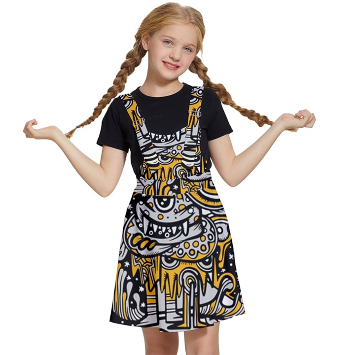 Crazy-abstract-doodle-social-doodle-drawing-style Kids  Apron Dress