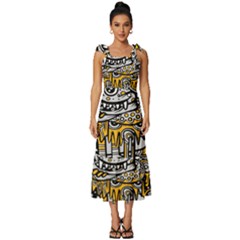 Crazy-abstract-doodle-social-doodle-drawing-style Tie-strap Tiered Midi Chiffon Dress by Salman4z