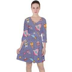 Outer-space-seamless-background Quarter Sleeve Ruffle Waist Dress by Salman4z