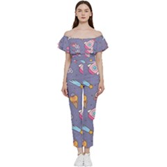 Outer-space-seamless-background Off Shoulder Ruffle Top Jumpsuit by Salman4z