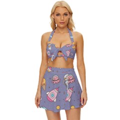 Outer-space-seamless-background Vintage Style Bikini Top And Skirt Set  by Salman4z