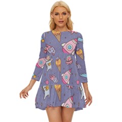 Outer-space-seamless-background Long Sleeve Babydoll Dress by Salman4z