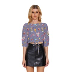 Outer-space-seamless-background Mid Sleeve Drawstring Hem Top