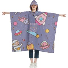 Outer-space-seamless-background Women s Hooded Rain Ponchos