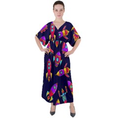 Space-patterns V-neck Boho Style Maxi Dress by Salman4z